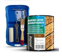 JOVIRA PINTURAS Barniz-Lasur Hidrofugante Protector Satinado al Agua y Kit con Minicubeta, Rodillo de Espuma, Varilla y Paletina. (750 Mililitros, Roble + Kit Barniz-Lasur) E-35-K