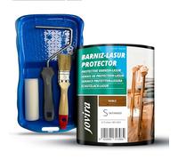 JOVIRA PINTURAS BARNIZ-LASUR Protector Satinado al Agua y Kit con Minicubeta, Rodillo de Espuma, Varilla y Paletina. (750 Mililitros, Roble + Kit Barniz-Lasur) E-14-K