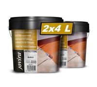 JOVIRA PINTURAS Impermeabilizante Antigoteras, Terraza Antigoteras Caucho Elástica, pintura de terrazas, evita filtraciones en todo tipo de cubiertas y terrazas. (2x4 Litros, Blanco) A-48B-2