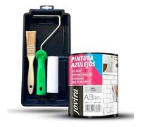 JOVIRA PINTURAS Pintura Azulejos, Alto Brillo, Gris Humo al agua y Minicubeta, Rodillo Espuma, Varilla y Paletina. (750 Mililitros, Pintura Gris Humo + Minikit Azulejos) B-6-K