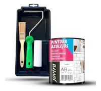 JOVIRA PINTURAS Pintura Azulejos Blanco, Alto Brillo al agua y Minicubeta, Rodillo Espuma, Varilla y Paletina. (750 Mililitros, Pintura Blanco Brillante + Minikit Azulejos) B-10-K