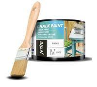 JOVIRA PINTURAS Pintura Tiza - Chalk Paint al Agua Mate + Pincel especial para madera. Renueva tus muebles con creatividad. (375 Mililitros, Blanco + Pincel) C-63-K