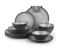 Joviton Home Vajilla de melamina para 8 personas, color gris, 24 piezas