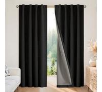 Joydeco 100% Cortinas Opacas 2 Piezas, Lino Cortinas Dormitorio con Pasadores Anti Luz Cortina Termica Aislantes Frio y Calor para Salon（2x245x140，Negro）