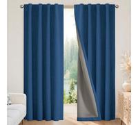 Joydeco 100% Cortinas Opacas 2 Piezas, Lino Cortinas Dormitorio con Pasadores Anti Luz Cortina Termica Aislantes Frio y Calor para Salon（2x245x140，Azul Denim）