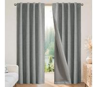 Joydeco Cortinas 100% Opacas Color Gris, 183 cm de Largo, 2 Paneles, Cortinas Opacas Naturales de Lino para Dormitorio, Sala de Estar, Cortina de oscurecimiento, Aislamiento térmico, Bolsillo para
