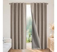 Joydeco Cortinas 100% Opacas de 63 Pulgadas de Largo, 2 Paneles, Cortinas Opacas Naturales de Lino para Dormitorio, Sala de Estar, Cortina de oscurecimiento, Aislamiento térmico, pestaña Trasera y