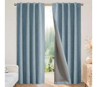 Joydeco, Cortinas 100% Opacas para Dormitorio, Cortinas de Lino Natural de 229 cm de Largo, Aislamiento térmico, 2 Cortinas celestes con Bloqueo de luz, Dobladillo para Barra y Trabillas traseras