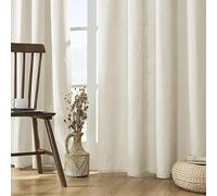 Joydeco Cortinas de Lino para Sala de Estar, Cortinas semitransparentes con Bolsillo para cortinero y Trabillas traseras, 228 cm de Largo, Color Marfil