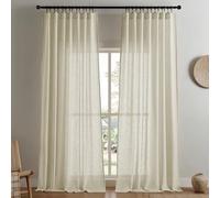 Joydeco Cortinas de Lino para Sala de Estar, Cortinas semitransparentes de 84 Pulgadas de Largo, Juego de 2 Paneles, Cortinas Plisadas Color Crema (52 Pulgadas de Ancho x 84 Pulgadas de Largo, Lino)