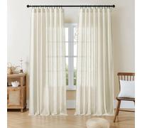 Joydeco Cortinas de lino semitransparentes para sala de estar, cortinas semitransparentes de 90 pulgadas de largo, cortinas filtrantes de luz para sala de estar, juegos de 2 paneles, cortinas plisadas
