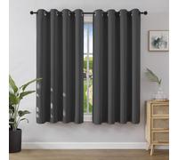 Joydeco, cortinas opacas de color gris oscuro con ojales, juego de 2 unidades, dimensiones: 158 cm de alto x 132 cm de ancho, cortinas cortas