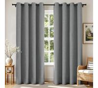Joydeco Cortinas Opacas Grises para Dormitorio, Cortinas de Lino con Textura de arpillera con Ojales para oscurecer la habitación, Color Gris Claro (52 x 90 Pulgadas, Gris Claro)