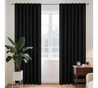 Joydeco Cortinas Opacas Modernas 2 Piezas 132x210cm, Juego de Cortinas Termicas Aislantes Frio y Calor Paras Dos Puertas Ventanas de Balcón, 85% Blackout Curtains con Trabillas Ocultas - Negro