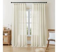 Joydeco Cortinas semitraslúcidas para Sala de Estar, Cortinas de Lino de 96 Pulgadas de Largo, Juego de 2 Paneles para Dormitorio, Cortinas Blancas de 96 Pulgadas de Largo con Bolsillos para Barra y