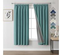 Joydeco Cortinas Térmicas Aislantes Frío y Calor 2 Piezas 117x137 cm, 100% Cortinas Dormitorio Salon Opacas Aspecto Lino con Cinta Fruncidora, Blackout Curtains para Riel de Techo, Verde Bosque