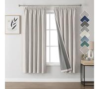 Joydeco Cortinas Térmicas Aislantes Frío y Calor 2 Piezas 117x137 cm, 100% Cortinas Dormitorio Salon Opacas Aspecto Lino con Cinta Fruncidora, Blackout Curtains para Riel de Techo, Gris Blanco