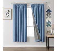 Joydeco Cortinas Térmicas Aislantes Frío y Calor 2 Piezas 117x137 cm, 100% Cortinas Dormitorio Salon Opacas Aspecto Lino con Cinta Fruncidora, Blackout Curtains para Riel de Techo, Azul Cielo