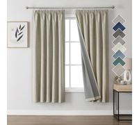 Joydeco Cortinas Térmicas Aislantes Frío y Calor 2 Piezas 132x137 cm, 100% Cortinas Dormitorio Salon Opacas Aspecto Lino con Cinta Fruncidora, Blackout Curtains para Riel de Techo, Colore de Lino