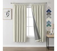 Joydeco Cortinas Térmicas Aislantes Frío y Calor 2 Piezas 132x183 cm, 100% Cortinas Dormitorio Salon Opacas Aspecto Lino con Cinta Fruncidora, Blackout Curtains para Riel de Techo, Beige Claro