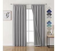 Joydeco Cortinas Térmicas Aislantes Frío y Calor 2 Piezas 140x200 cm, 100% Cortinas Dormitorio Salon Opacas Aspecto Lino con Cinta Fruncidora, Blackout Curtains para Riel de Techo, Gris Claro