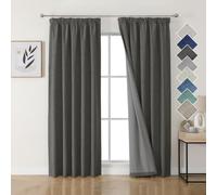 Joydeco Cortinas Térmicas Aislantes Frío y Calor 2 Piezas 140x220 cm, 100% Cortinas Dormitorio Salon Opacas Aspecto Lino con Cinta Fruncidora, Blackout Curtains para Riel de Techo, Gris Oscuro