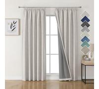 Joydeco Cortinas Térmicas Aislantes Frío y Calor 2 Piezas 140x220 cm, 100% Cortinas Dormitorio Salon Opacas Aspecto Lino con Cinta Fruncidora, Blackout Curtains para Riel de Techo, Gris Blanco