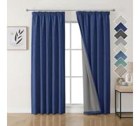 Joydeco Cortinas Térmicas Aislantes Frío y Calor 2 Piezas 140x225 cm, 100% Cortinas Dormitorio Salon Opacas Aspecto Lino con Cinta Fruncidora, Blackout Curtains para Riel de Techo, Azul Marino