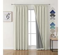 Joydeco Cortinas Térmicas Aislantes Frío y Calor 2 Piezas 140x245 cm, 100% Cortinas Dormitorio Salon Opacas Aspecto Lino con Cinta Fruncidora, Blackout Curtains para Riel de Techo, Beige Claro
