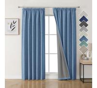 Joydeco Cortinas Térmicas Aislantes Frío y Calor 2 Piezas 167x229 cm, 100% Cortinas Dormitorio Salon Opacas Aspecto Lino con Cinta Fruncidora, Blackout Curtains para Riel de Techo, Azul Cielo