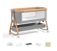 Joyeuse Planet - Cuna Cododo Bebe, dormir juntos de forma segura, colchón de fibra de coco, mesa de pañales, fácil de montar y plegar, cuna portátil para recién nacido (Woody)