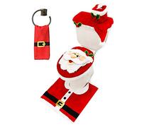 JOYIN Juego de 5 Decoración de Baño de Navidad Creativo Santa WC Asiento y Alfombra y Tejido Caja Conjunto Regalo