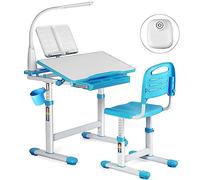 JOYLDIAS Escritorios Infantiles, Mesa Escritorio Niño Regulable en Altura con Lámpara, con Silla y Cajón, Incluye Cubo Pequeño/Azul