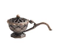 JoyousMall Lotus - Quemador de incienso con asa, soporte en forma de loto de aleación de bronce para decoración del hogar, yoga, meditación, oficina, soporta bobinas de conos, 9 x 5,3 x 4,7 cm