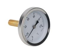 JoyousMall Termómetro bimetálico de 63 mm de 0 a 120 °C con funda de latón, calibre de acero inoxidable para calefacción de calderas, agua, aceite, aire, sonda de 50 mm