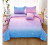 JQinHome Juego de edredón Individual para niñas, Juego de Ropa de Cama de 6 Piezas en una Bolsa 3D, Morado, Naranja, Purpurina, Juego de Ropa de Cama de Microfibra arcoíris para Todas Las Estaciones