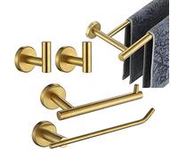 JQK BAS105-BG - Juego de Accesorios de baño de 5 Piezas, Soporte de Pared Dorado de latón Que Incluye Barra de Toalla de 24 Pulgadas, Barra HT de 9 Pulgadas, Soporte TP, 2 Ganchos de Toalla de Oro