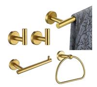 JQK BAS165-BG - Juego de Accesorios de baño (5 Piezas, Oro Cepillado, colgadores Pared, Incluye Barra de Toalla de 24 Pulgadas, Barra HT de 9 Pulgadas, Soporte TP, 2 Ganchos para Toalla)