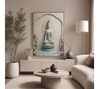 JRISEMECY Cuadros De Arte De Pared Estatua De Meditación De Jade - Imágenes Cuadros Pintura Loto Oriental Lago Para Decoración Salon Dormitorio, Beige Modernos Pósters De Lienzo, Sin Marco, 70X100Cm