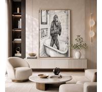 JRISEMECY Lienzo Sin Marco De Salón Animales Graciosos En La Bañera 50X70Cm | Micrófono Cantando Gorila Modernos Cuadros De Pared Para Dormitorio, Oficina Pasillo, Blanco Negro Decoración De Pared