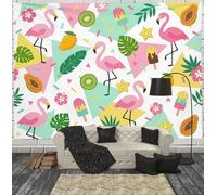 JRISEMECY Tapiz Dormitorio 150X100Cm Frutas Tropicales Flamingo Tema De Animales De Verano Tapiz Colgante Rosa Verde Microfibra Decoración De Pared Para Comedor Corredor Balcón Salón Apartamento