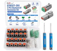 JRready Kit de conectores Deutsch DT de 2 pines, tamaño 16 contactos estampados 14-18AWG, enchufes de sellado, DT04-2P DT06-2S conectores eléctricos automotrices impermeables grises (10 juegos),