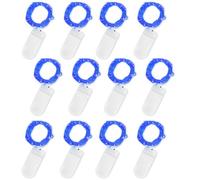 Jsdoin Cadena de Luces con Pilas, 20 LEDs 2M Alambre de Cobre Guirnaldas Luces Micro,Interior, Exterior, Boda, Fiesta de Navidad (Azul, 12 Piezas)