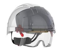JSP EVO VISTALENS Casco de Seguridad con Protección Ocular Integrada Resistente a Impactos - Ventilado - Blanco/Ahumado - Carcasa ABS - para Demolición, Obras y Carreteras - EN 397
