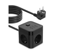 JSVER Regleta Enchufe Cube con USB de 3 Tomas(3680W/16A) con 3 USB Puertos 15,5W Alargadera Electrica 5M Protección contra Sobretensiones para el hogar, la Oficina y los Viajes-Negro