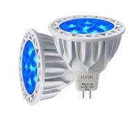 JSVSAL Paquete de 2 bombillas LED con base bimpines, regulables, color azul, MR16 GU5.3, 5 W, 50 W, halógeno equivalente, AC/DC 12 V de bajo voltaje, 40 grados para iluminación de paisaje, jardín.