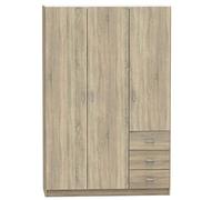 JUANIO Armario Ropero para Dormitorio de Tres Puertas y Tres Cajones, Acabado en Color Roble Cambrian, Medidas: 120 cm (Ancho) x 180 cm (Alto) x 50 cm (Fondo)