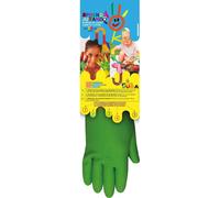 Juba Guante de Jardinería Infantil Talla 4 Años, Látex Natural con Interior Flocado Bicolor Verde/Amarillo, para Plantación, Riego y Manualidades