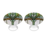 Jubonexis Pomos redondos de cristal de colores con diseño floral en color verde con tornillos, 2 piezas, pomos de cajón para tocador, decoración para armario, hogar, oficina, cocina