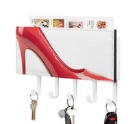 Jubonexis Soporte de pared para zapatos de tacón alto rojo con 5 ganchos acrílicos para llaves en casa, oficina, entrada